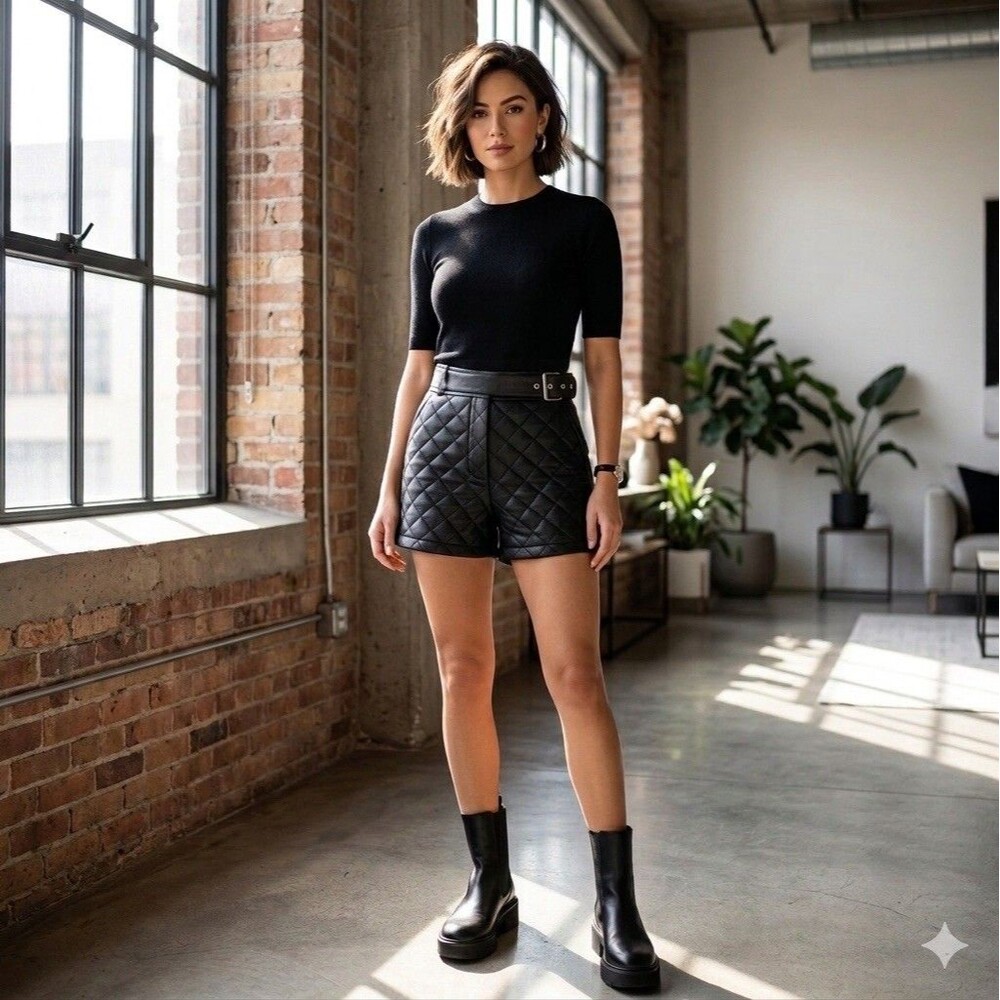 AKIRA Black Quilted High-Waist Leatherette Shorts